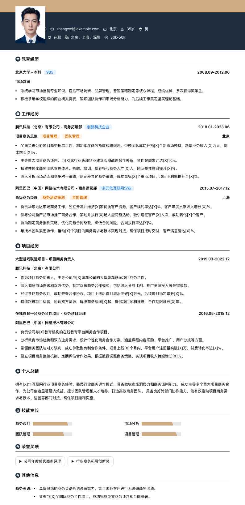 项目商务总监简历模板