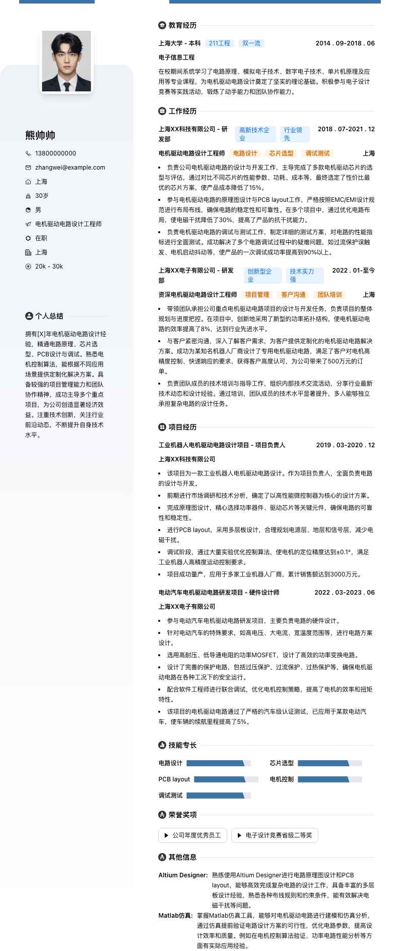 电机驱动电路设计工程师简历模板