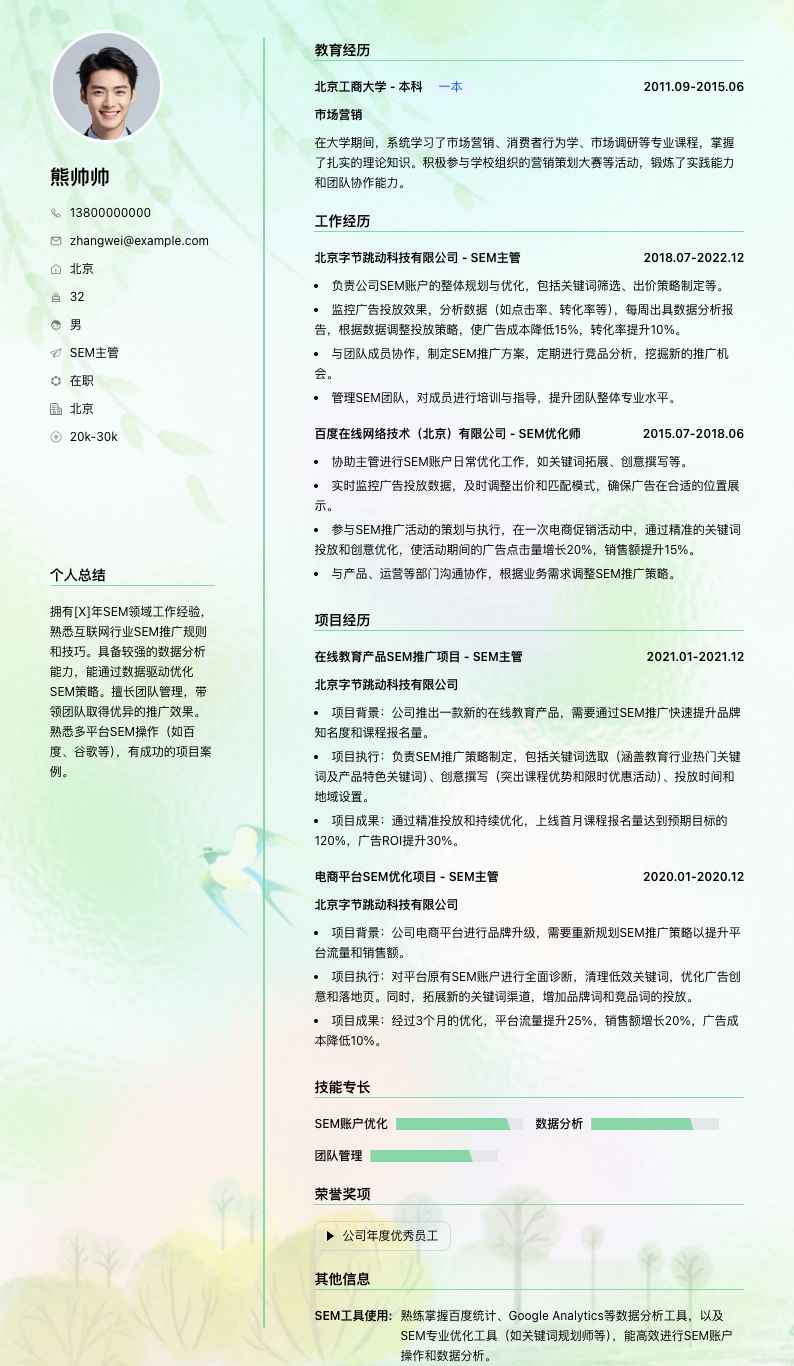 sem主管简历模板