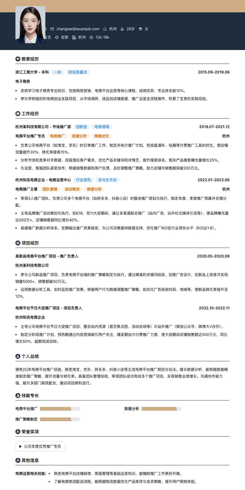 电商平台推广专员简历模板