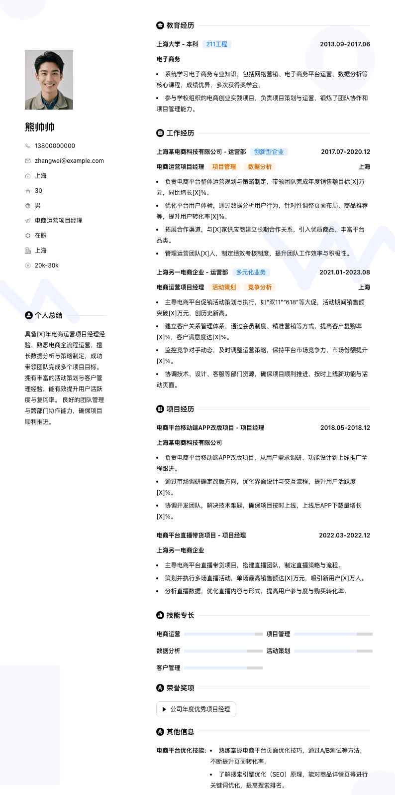 电商运营项目经理简历模板
