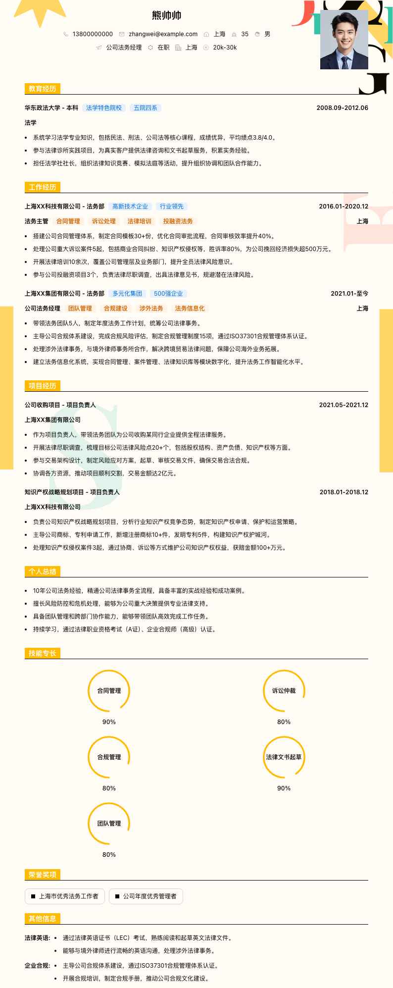 公司法务经理简历模板
