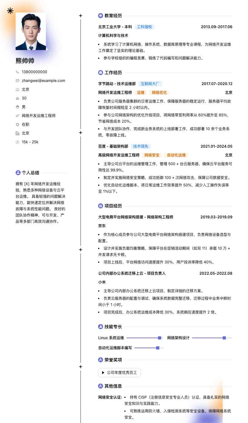 网络开发运维工程师简历模板