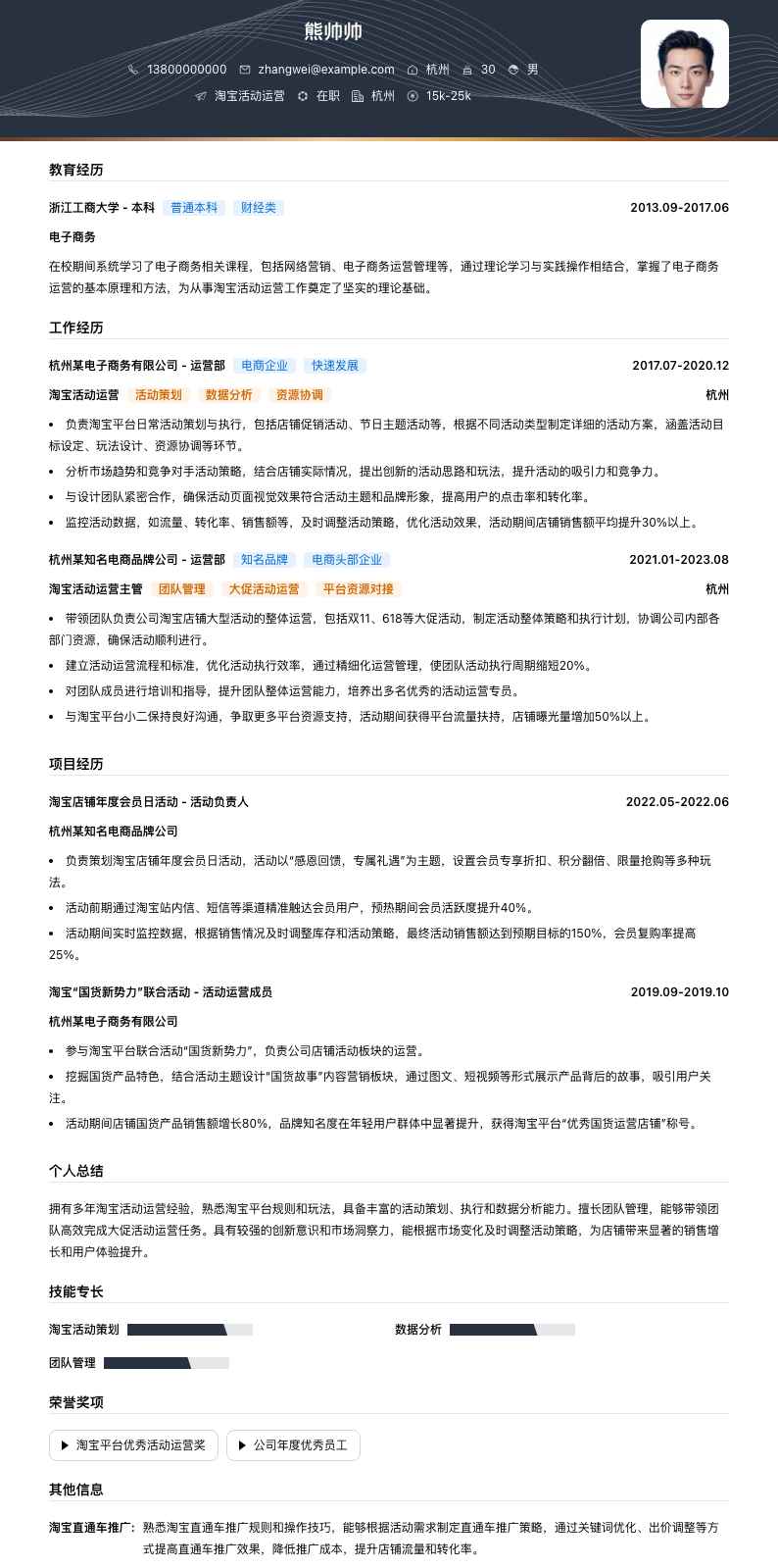 淘宝活动运营简历模板