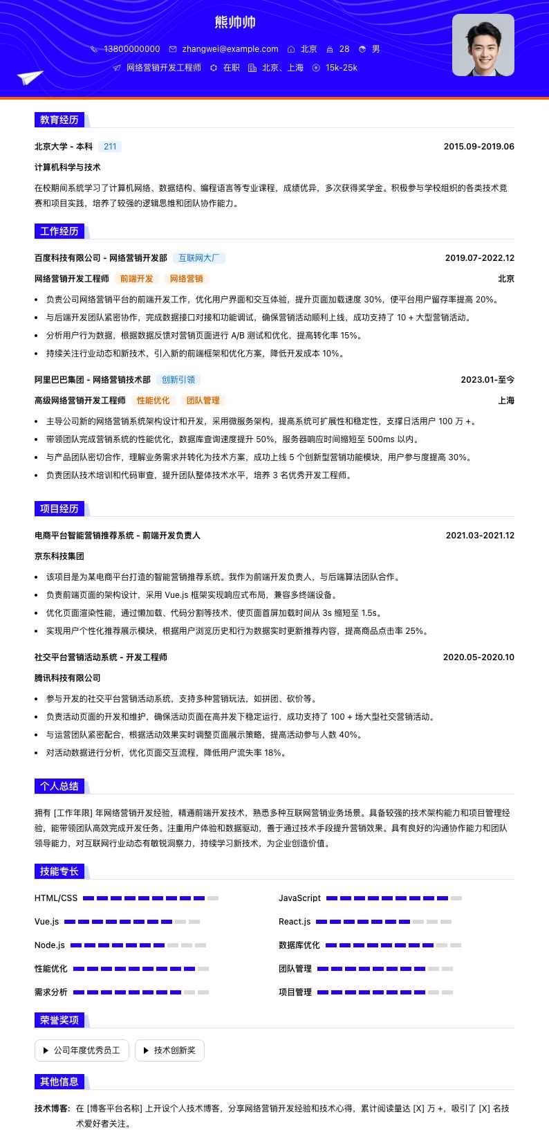 网络营销简历模板