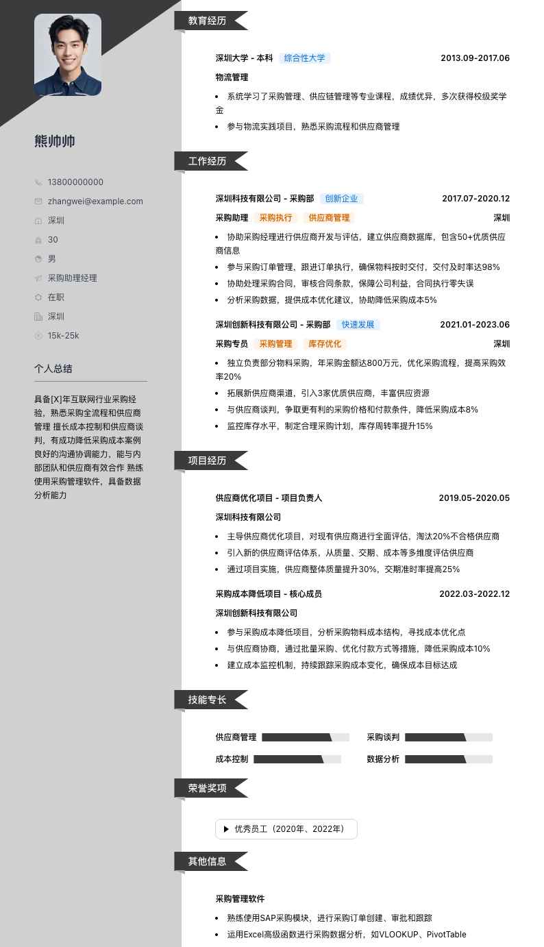 采购助理经理简历模板