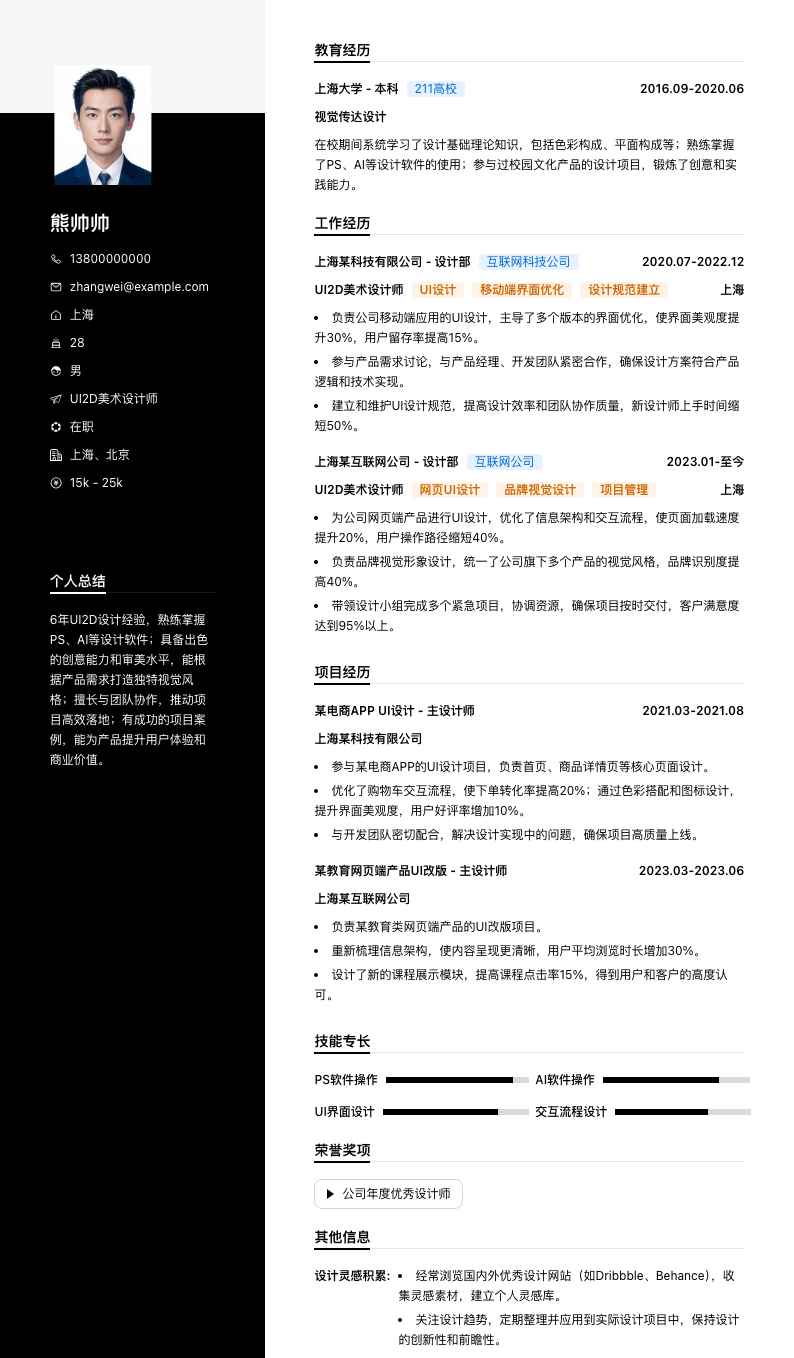 UI2D美术设计师简历模板