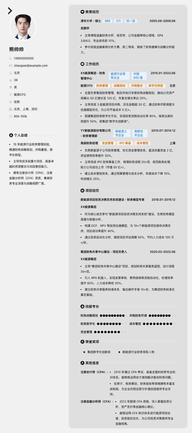 能源CFO简历模板
