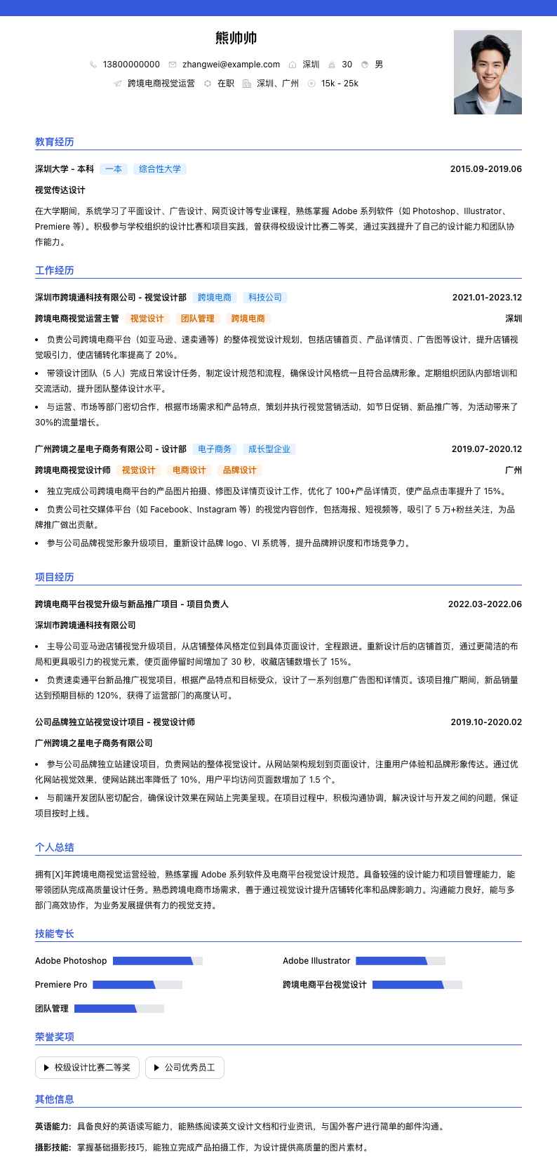 跨境电商视觉运营简历模板