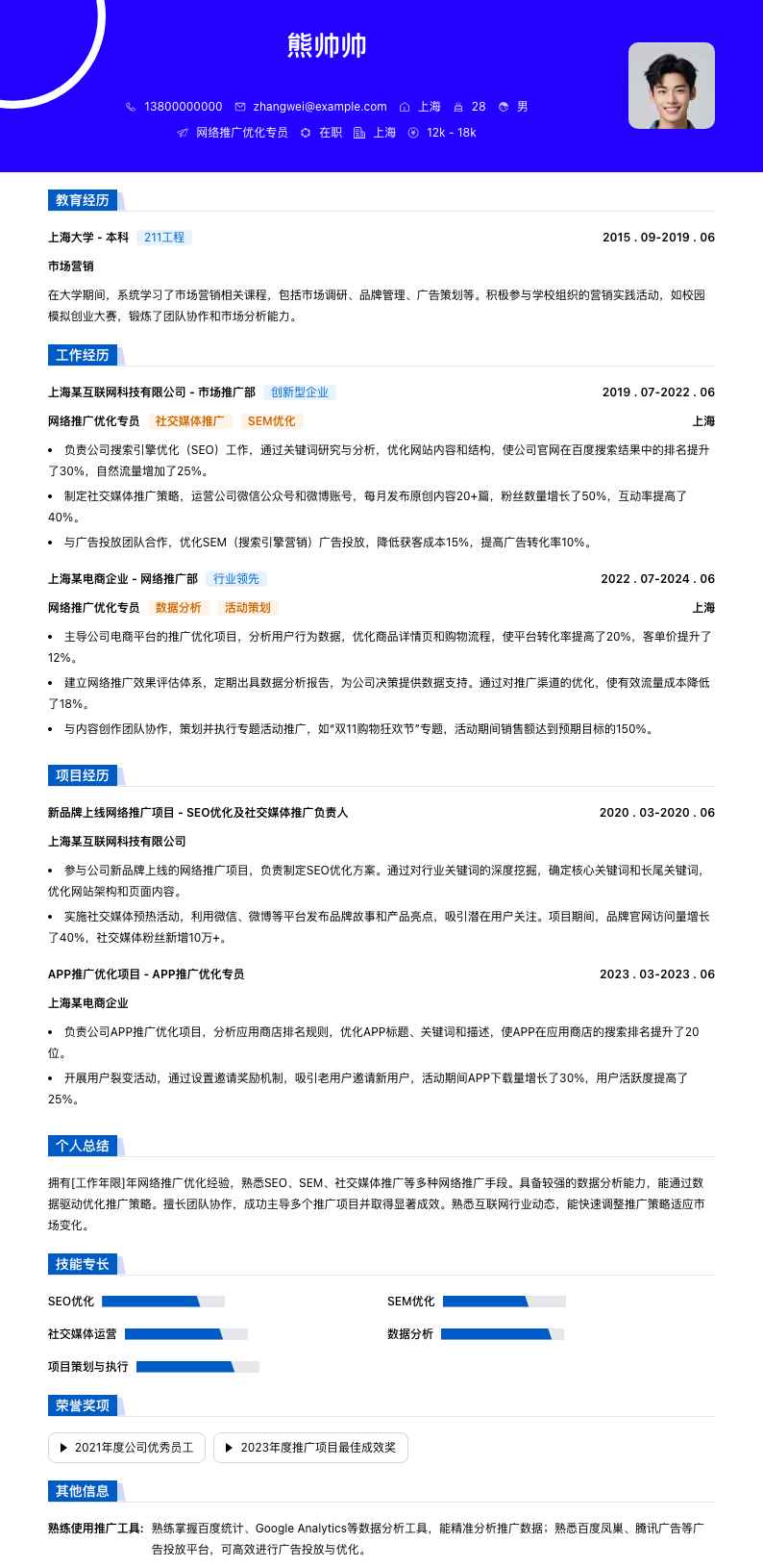 网络推广优化专员简历模板