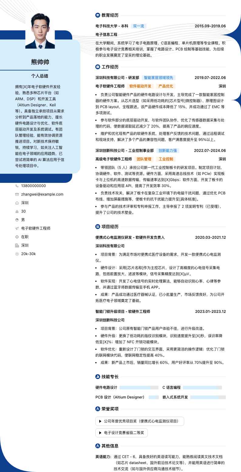 电子软硬件工程师简历模板