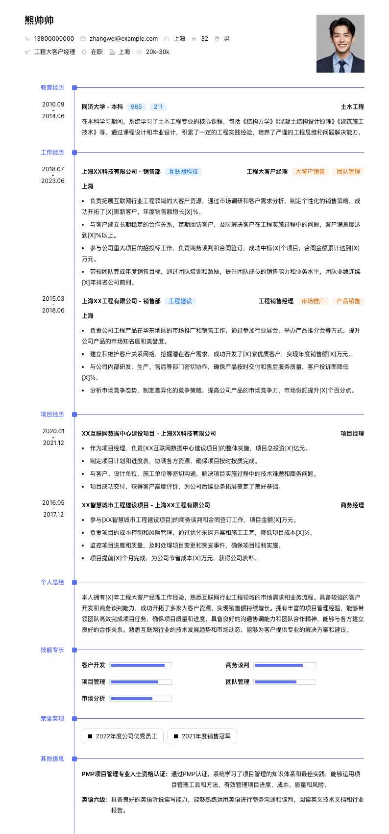工程大客户经理简历模板