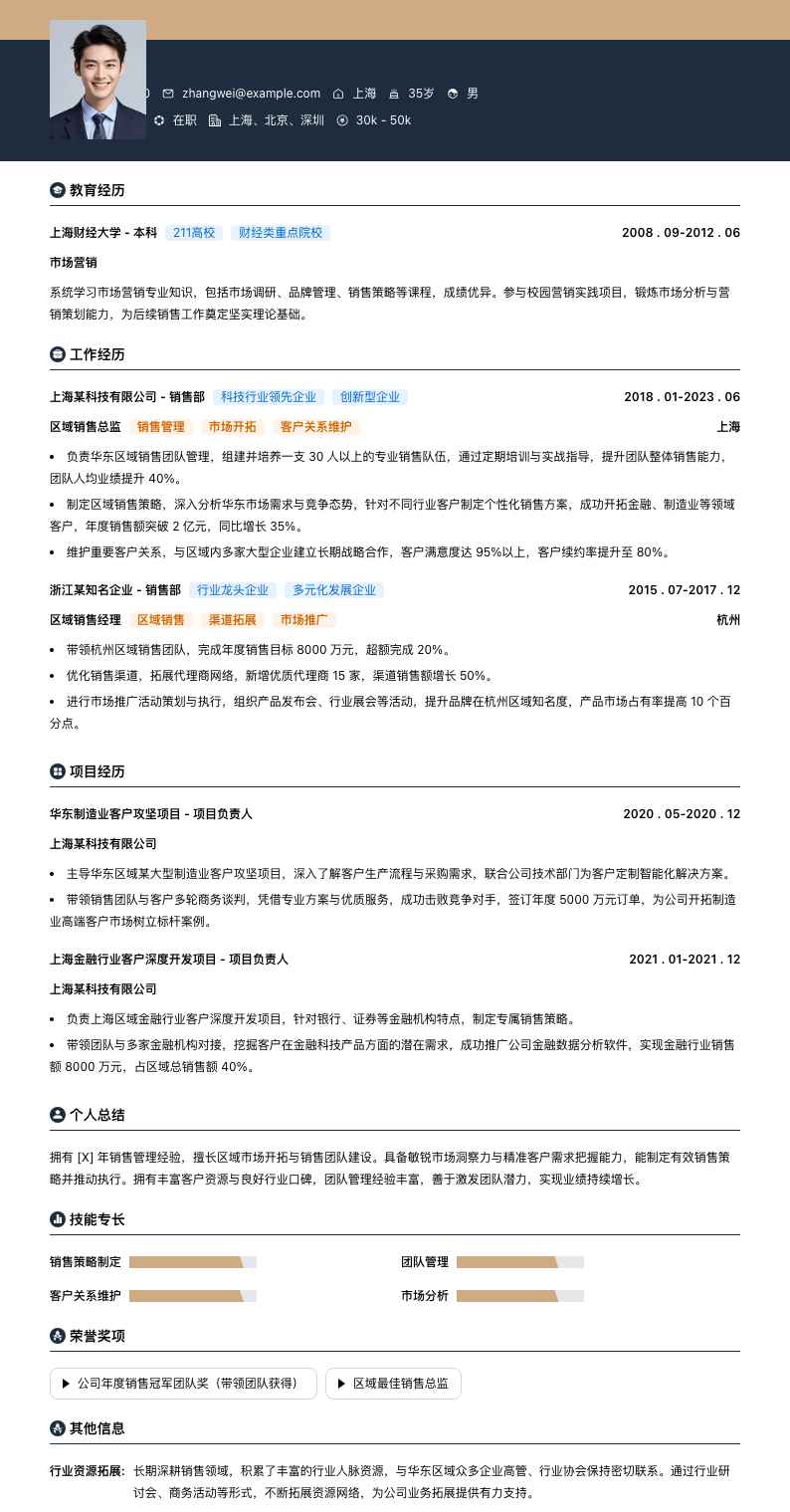 区域销售总监简历模板