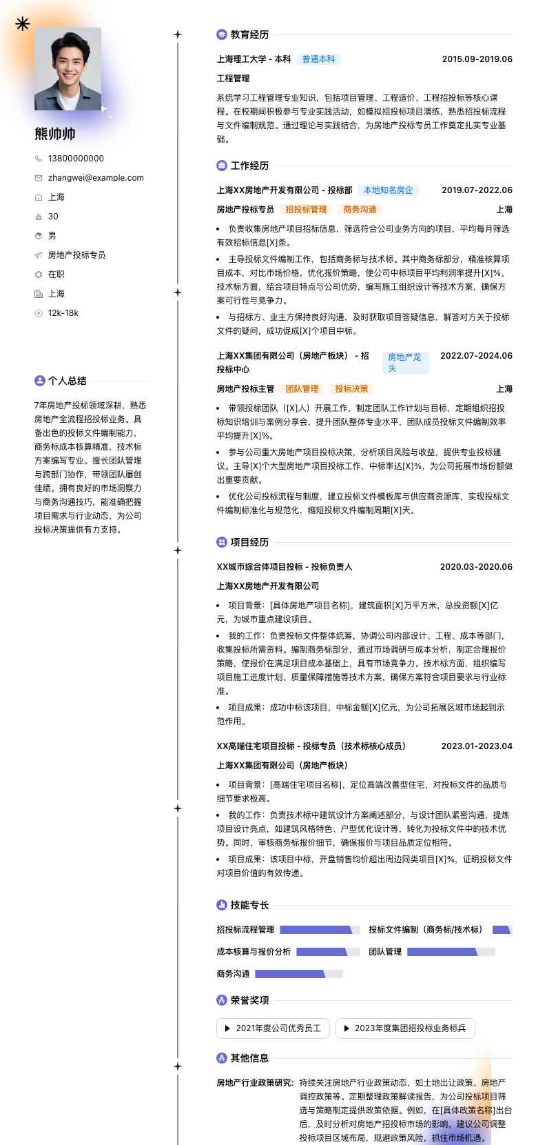 房地产投标专员简历模板