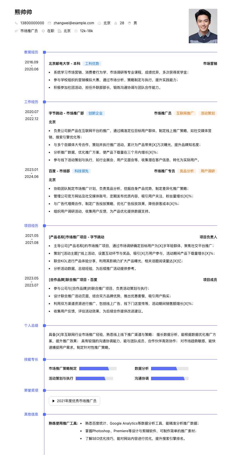市场推广员简历模板