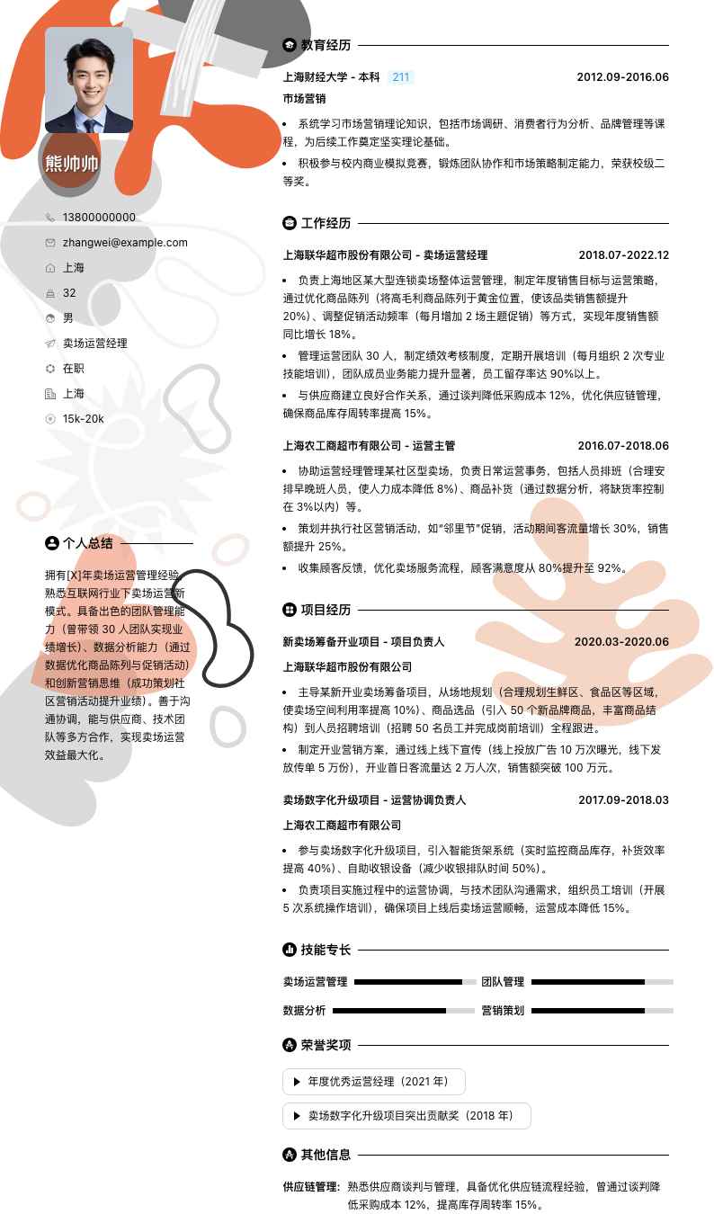 卖场运营经理简历模板