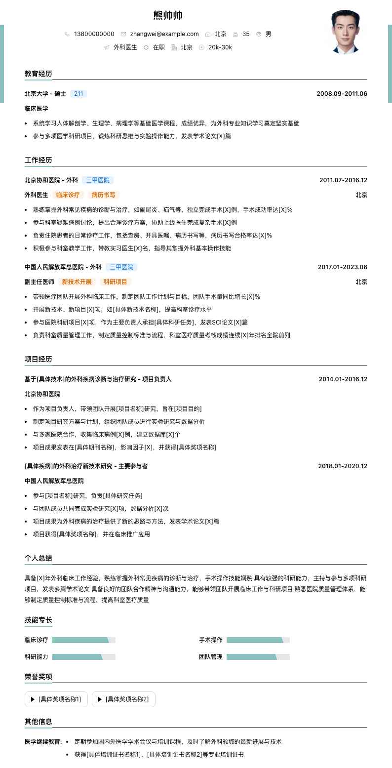 外科医生简历模板