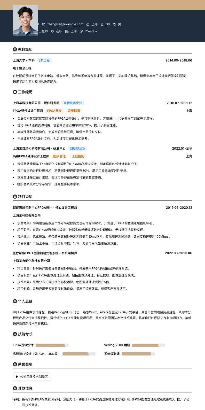 fpga硬件设计工程师简历模板