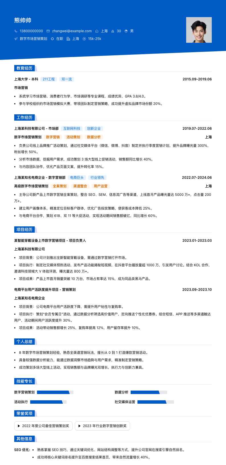 数字市场营销策划简历模板