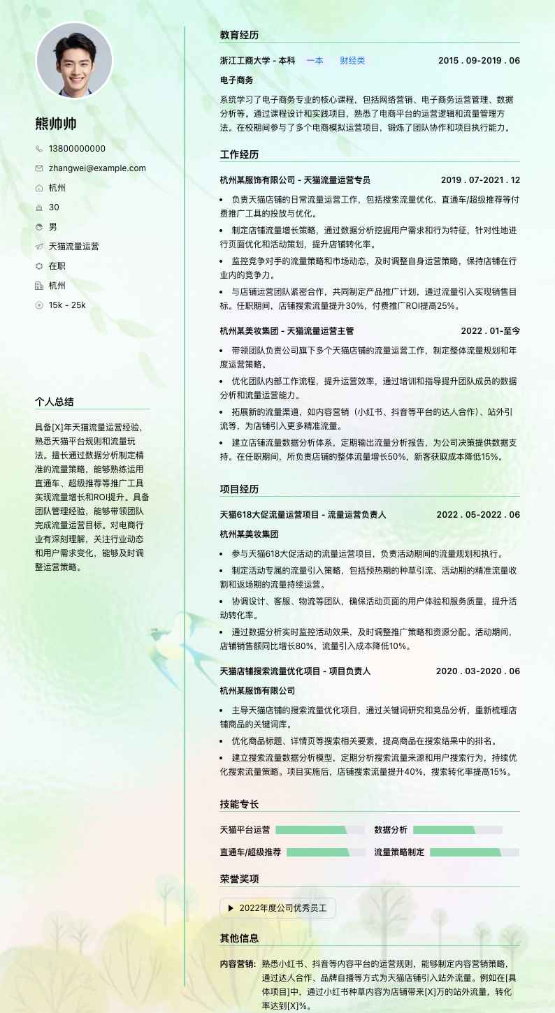 天猫流量运营简历模板