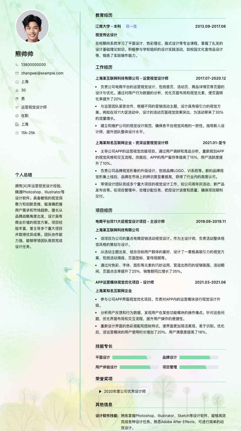 运营视觉设计师简历模板