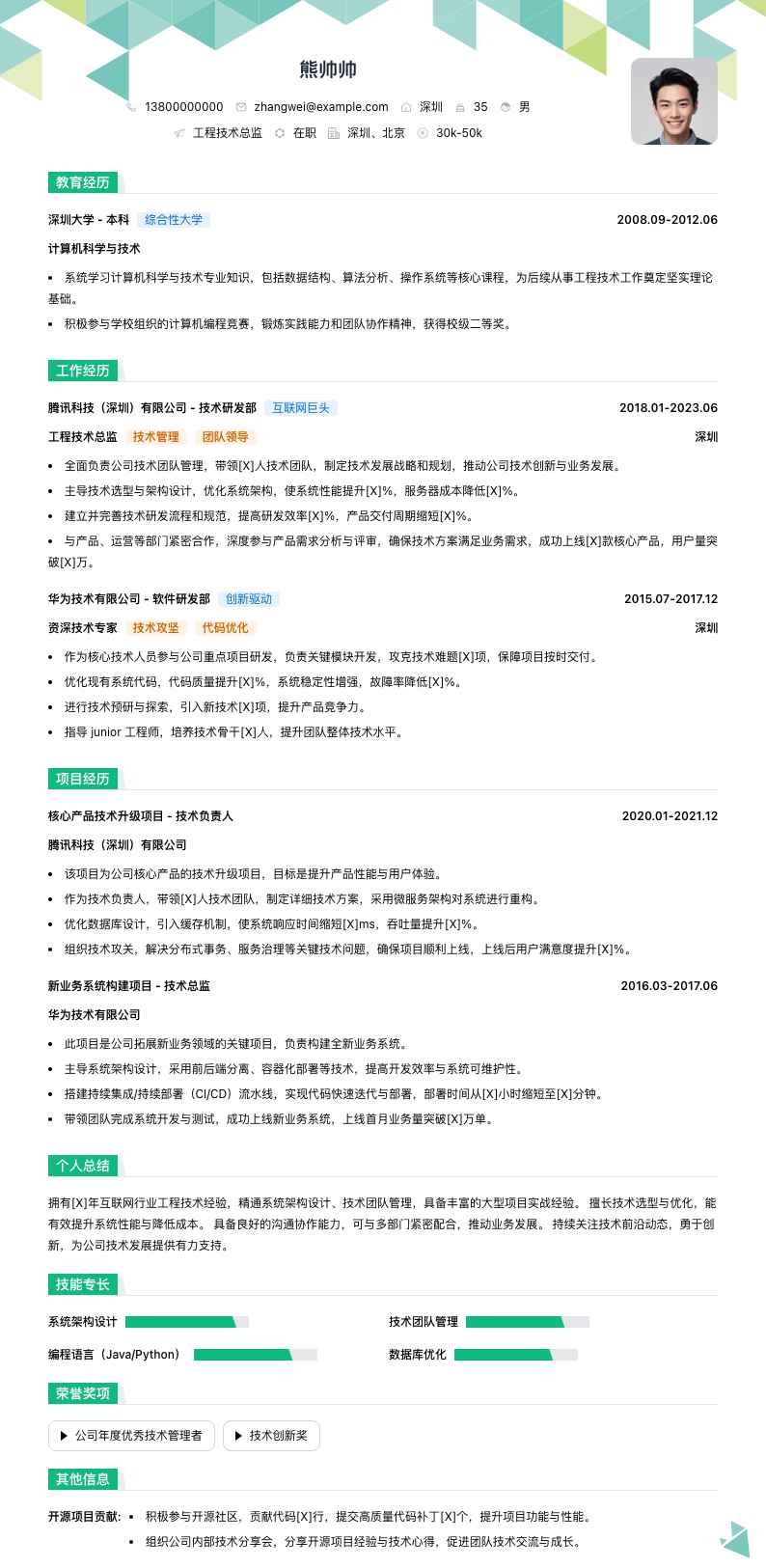 工程技术总监简历模板