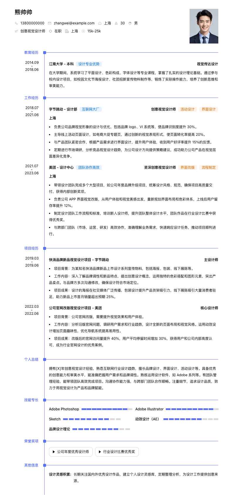 创意视觉设计师简历模板