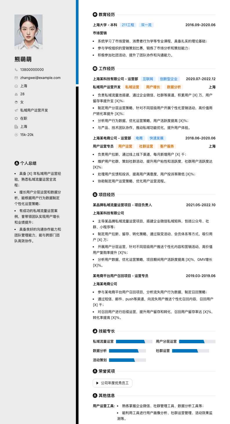 私域用户运营简历模板