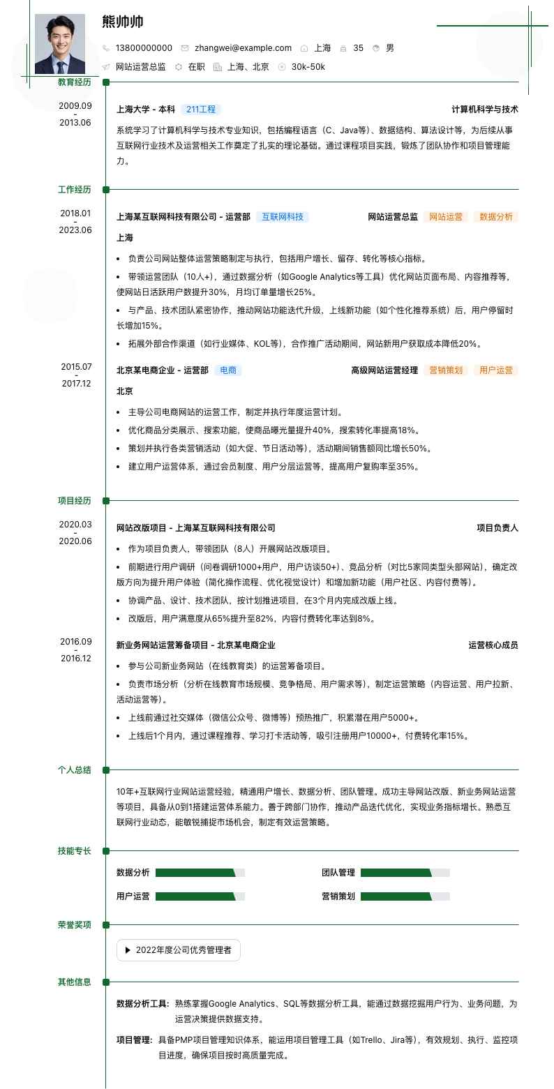 网站运营总监简历模板