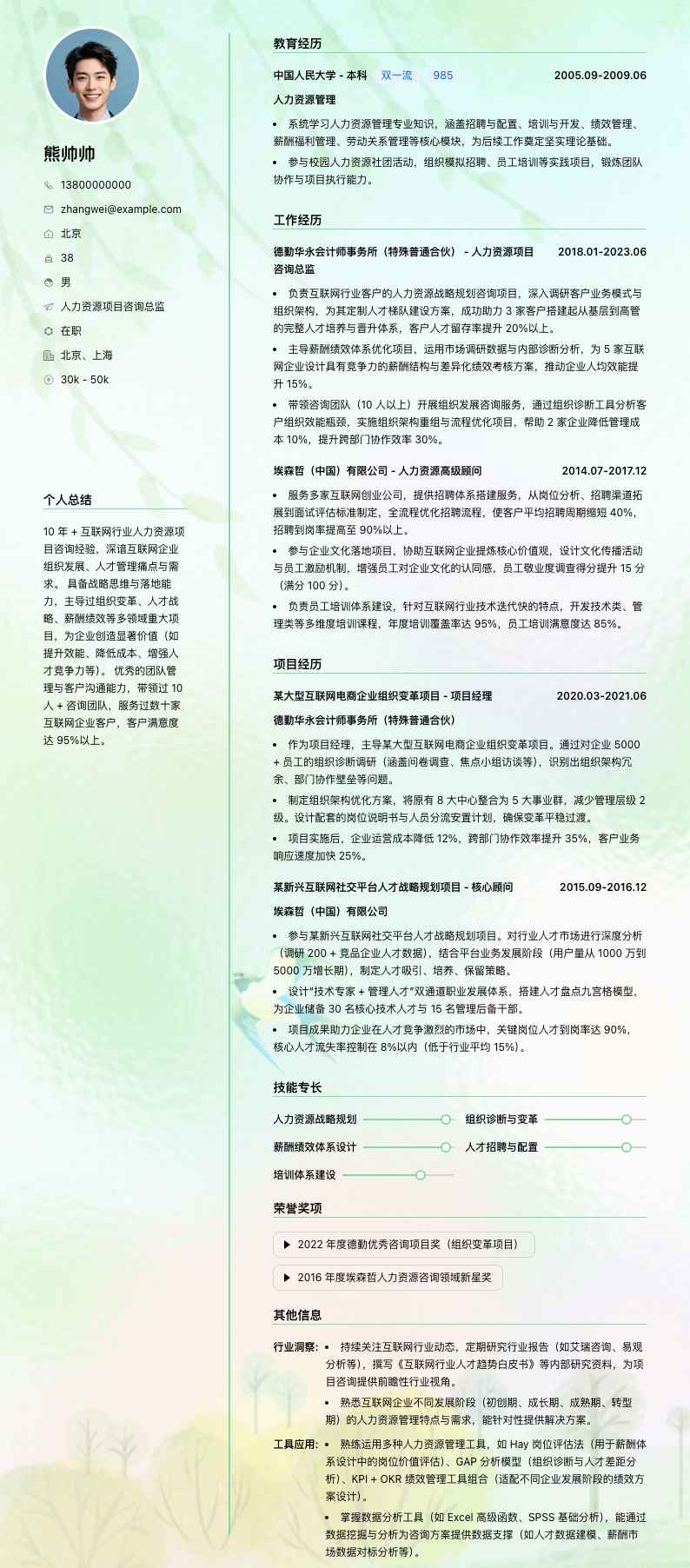 人力资源项目咨询总监简历模板