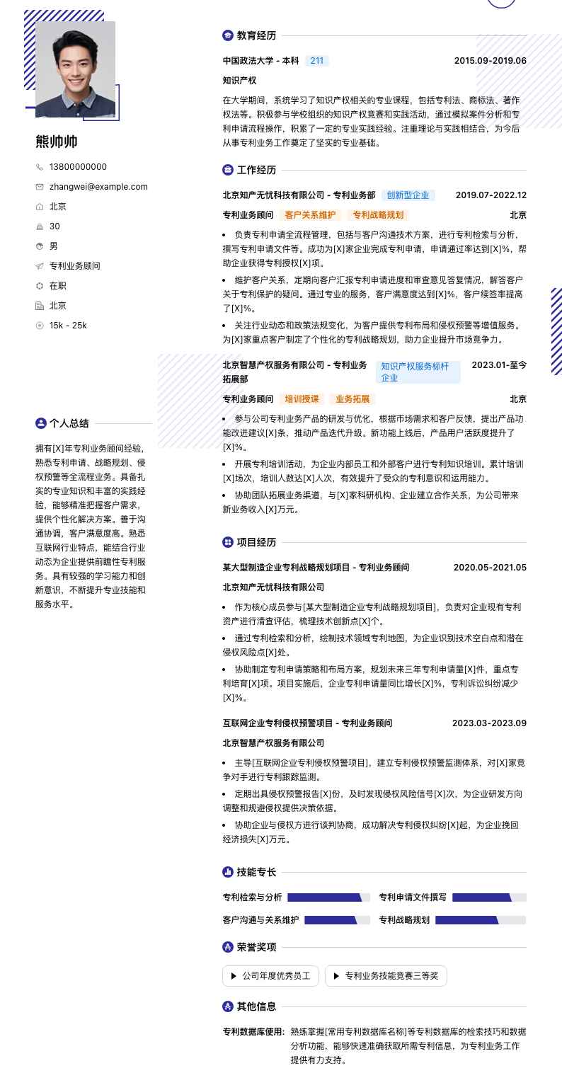 专利业务顾问简历模板
