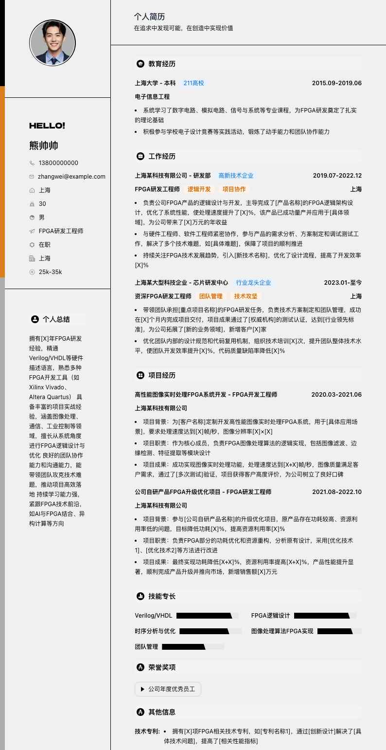 fpga研发工程师简历模板