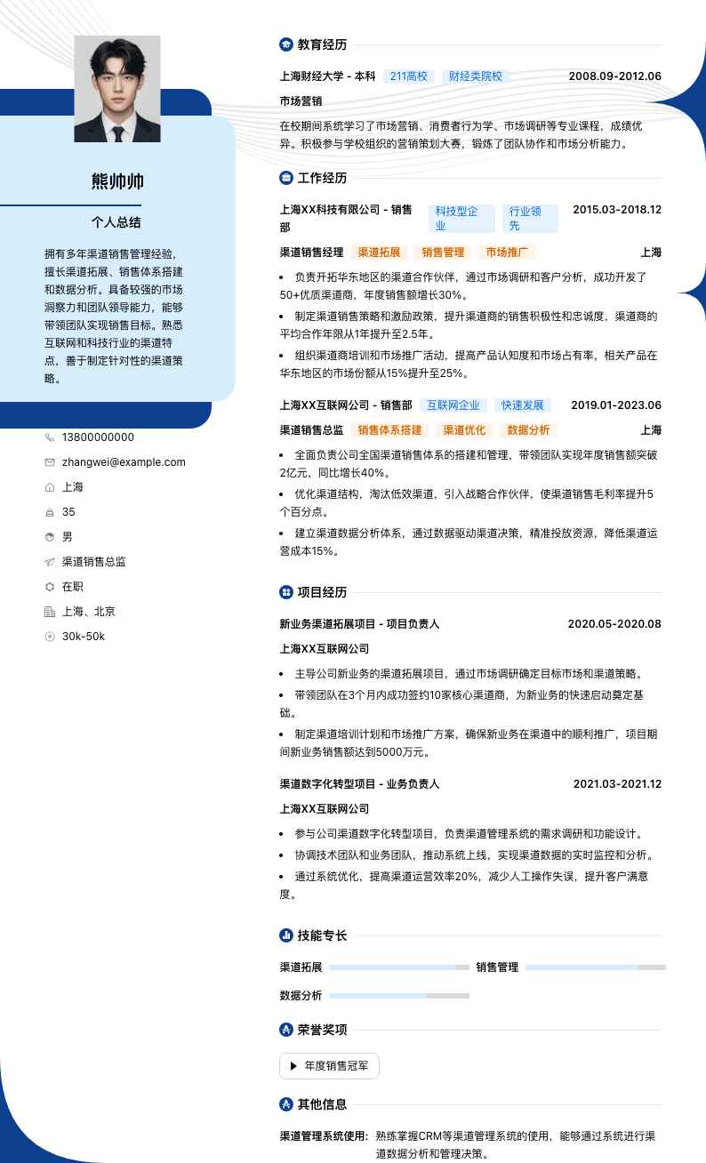 渠道销售总监简历模板