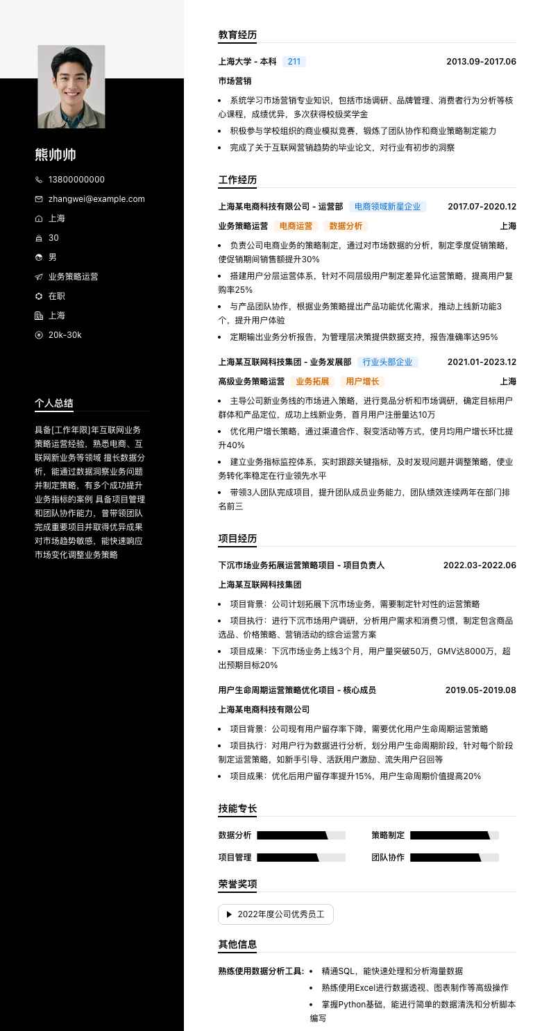 业务策略运营简历模板
