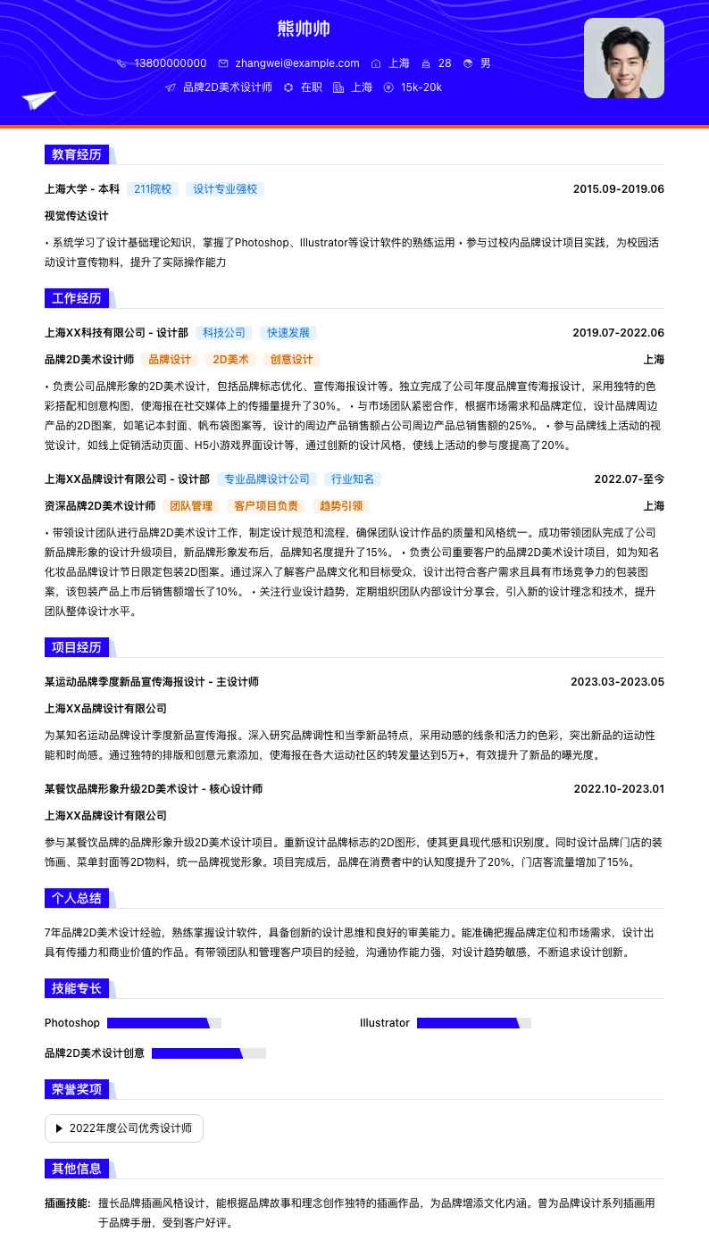 品牌2D美术设计师简历模板