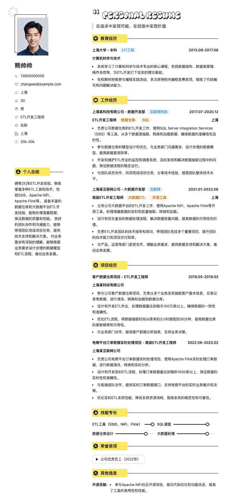 etl开发工程师简历模板