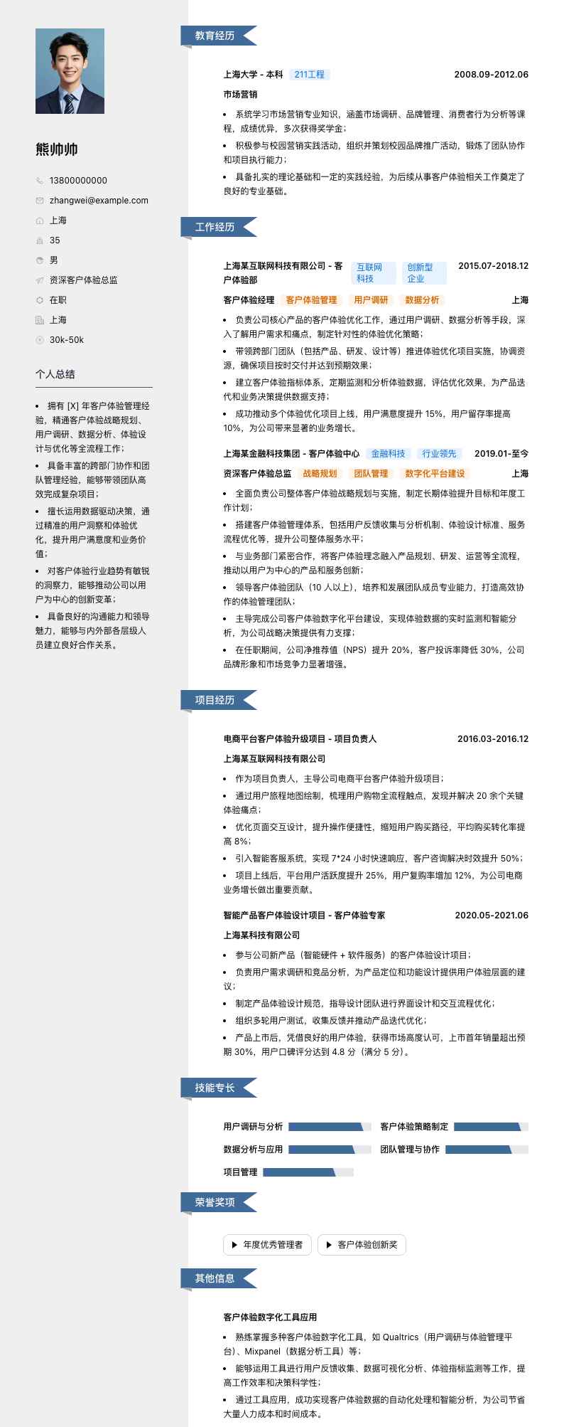 资深客户体验总监简历模板